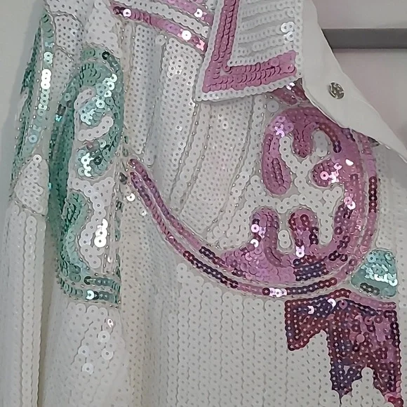 Endless Rose By Antropologie White Sequience Blazer , Party, Cruiz, Size Larg - Picture 2 of 7